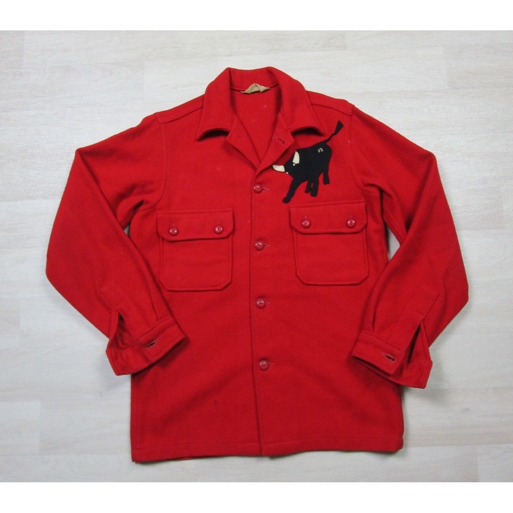 Vintage BSA Boy Scouts of America Red Wool Shirt Jacket True VTG (S) Bull Patch